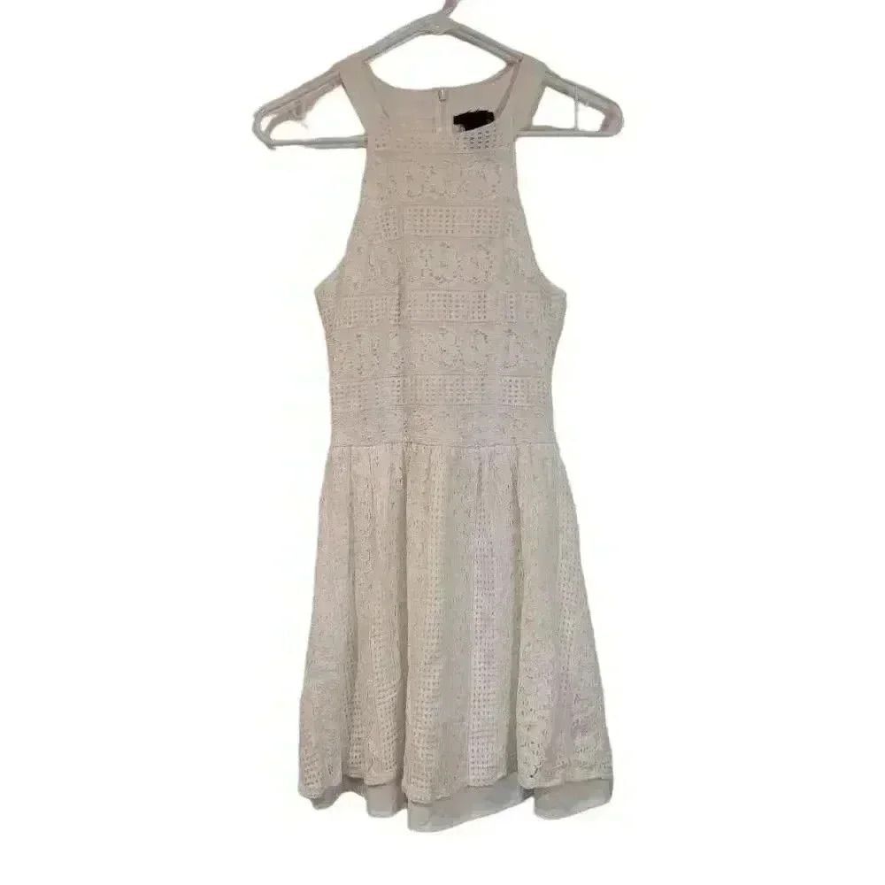 Aqua Women's Ivory Cotton/Lyocell/Poly Lined Lace Halter Dress